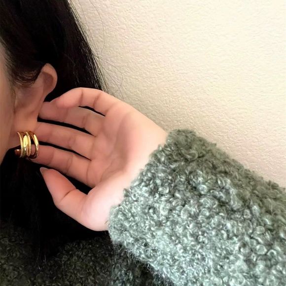 18K Gold Plated Double Hoop Beaded Milgrain Earrings - Picture 9 of 9